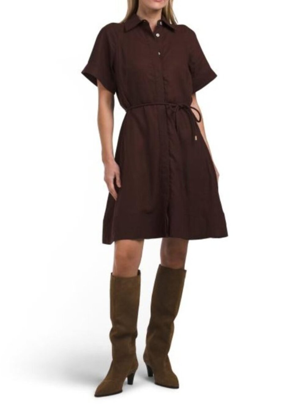 NICOLE MILLER NEW YORK Linen Blend Mini Shirt Dress